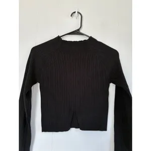 NWT Garage Jet Black Ribbed Mock Neck Crop‎ Bodycon Sweater NWT Size Medium thumbnail 2