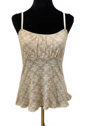 I.N. San Francisco Vintage Y2K Babydoll Cami Tank Top Fairy Delicate Floral Gold Lace Women's Large thumbnail 1