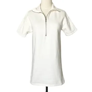 Reformation Hampton Sweat Mini Dress White Organic Cotton Fleece Half Zip XS thumbnail 2
