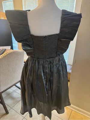 Entro metallic gunmetal silver hoco party dress thumbnail 4
