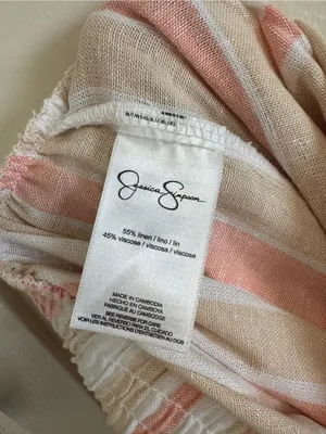 Jessica Simpson Striped Linen Blend Wide Leg Pants Pink Tan White NWT Size S thumbnail 6
