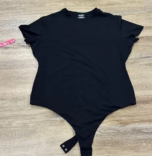 Black Women's short sleeve body suit - thong thumbnail 1