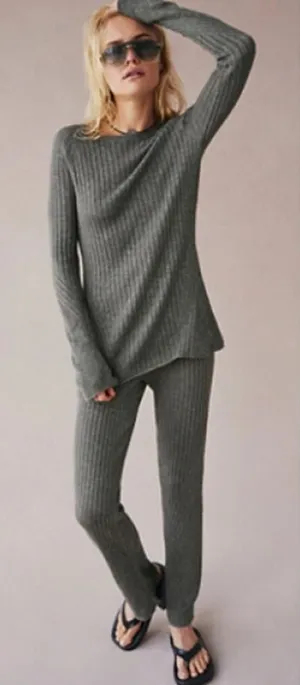 Free People Asbury‎ Sweater Lounge Set Grey Cable Knit Flare Pants Ribbed Cozy thumbnail 1