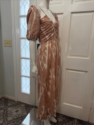 Mirth 100%cotton Rust Tie-Dye Midi Dress with Puff Sleeves size medium thumbnail 8