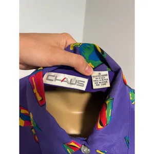 Chaus Vintage 80s Purple Perfume Bottle Print Button Down Blouse Womens Medium 6 thumbnail 6
