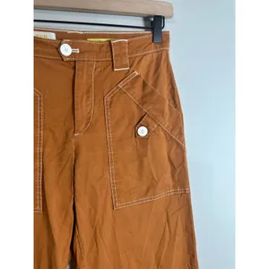 Maeve Anthropologie Burnt Orange Cropped Wide Leg Carpenter Pants Size 4 thumbnail 6