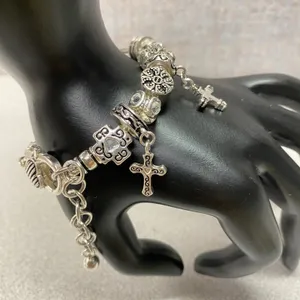 Premier Designs Silver Tone Charm Bracelet Cross Heart Dangle Beads Luck Scroll thumbnail 7