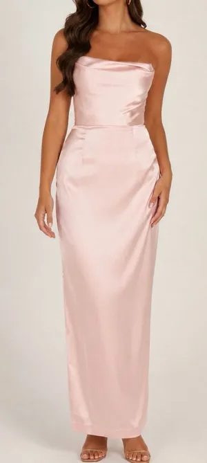 Meshki Alanis Strapless Maxi Dress Gown Cowl Neck Blush Pink Wedding Guest XXL thumbnail 1