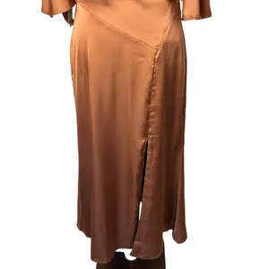 BHLDN Anthropologie Midi Dress Women Medium Brown NWT Satin Open Back Side Slit thumbnail 6