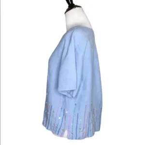 Vintage Bechamel Blue Linen Buttons Embroidery Shirt Medium Top thumbnail 4