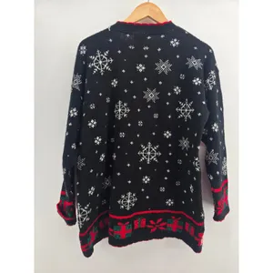 Classic Elements Sweater Womens Large Ugly Christmas Teddy Bear Snowman Black thumbnail 4