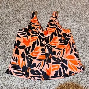 Old Navy Womens Orange Black Tropical Floral V-Neck Sleeveless Tank‎ Top Medium thumbnail 6