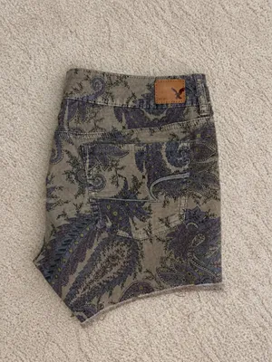 American Eagle Stretch Corduroy Paisley Shorts Green Size L thumbnail 2