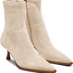Coutgo Womens Ankle Pointed Toe Side Zipper Short Fall Booties Tan Size 6 thumbnail 1