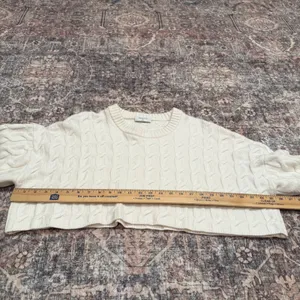 Aritzia Babaton Peggy‎ Cream Cable Knit Cropped Sweater Wool Minimal Size XL thumbnail 7
