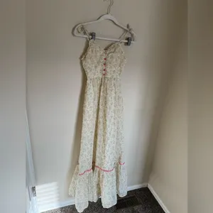 Vintage 70s Candi Jones Ditsy Floral Sun Maxi Dress Sz‎ XXS Strappy Ties Yellow thumbnail 8