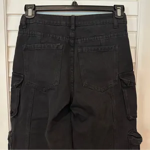 New Edikted Wide Leg Jeans Sz S Oversized Boyfriend Cargo Black Mid-rise Y2K thumbnail 13