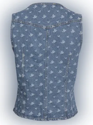 The Nu Vintage Denim Embroidered Vest - Light Blue M thumbnail 3