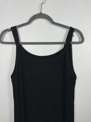 Eileen Fisher Black Ribbed Knit Tank‎ Midi Dress Small Viscose Minimalist thumbnail 4