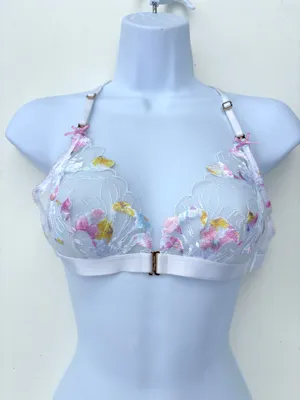 Honey Birdette Sheer Fleur Racerback Bralette Lace White Floral Embroidery M thumbnail 1