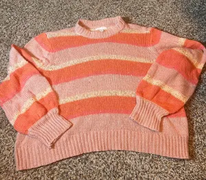 LC Lauren Conrad XL Striped Knit Sweater Womens Pink‎ Orange Balloon Sleeve thumbnail 1