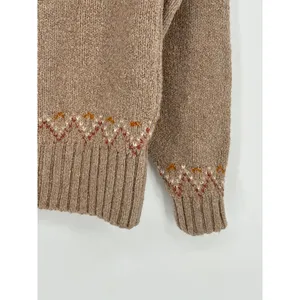 Artelier Nicole Miller Fair Isle Mock Neck Sweater Medium Brown Nordic Yoke Knit thumbnail 5
