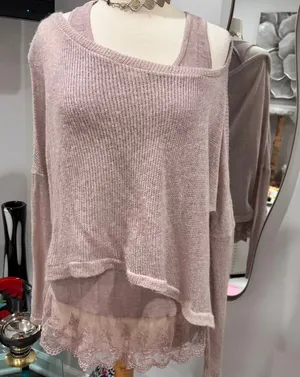 New Collection Made in Italy Mauve Mohair Blend Layered Tunic Sweater Set thumbnail 1