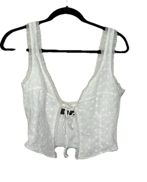 White Fox Where Have You Been Crop Top White Eyelet Tank 100% Cotton Size Large thumbnail 1