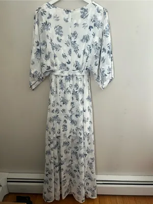 Baltic Born Luca Jacquard Kimono Slate Blue Floral White Short Sleeve Maxi thumbnail 7