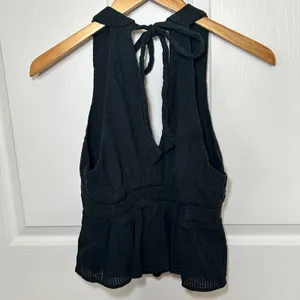 Free‎ People Black Peplum Born to Be Yours Halter XS Sleeveless Collared Top thumbnail 4