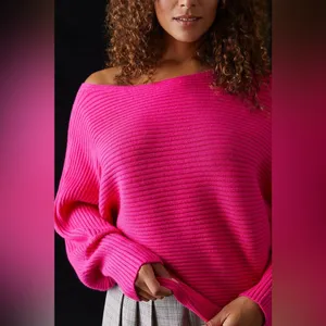NWT By Anthropologie Kendall Hot Pink Off Shoulder Sweater S thumbnail 6