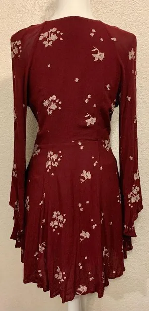 Jasmine Embroidered Mini Burgundy Boho Dress thumbnail 2