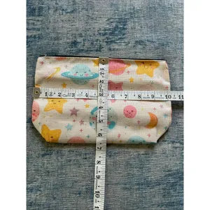 Blue Pink Star Moon Planet Cotton Canvas Small Makeup Bag Travel Toiletry Pouch thumbnail 3