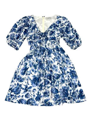 Abercrombie & Fitch blue floral cinchfront dress puffsleeves size Small T thumbnail 3