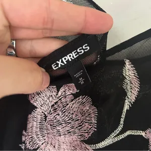Express Black Sheer Bodysuit Pink Floral Embroidery Party Medium Going Out thumbnail 6