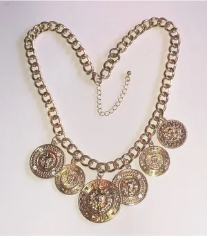 Gold Tone Lion Coin Medallion Chain Necklace thumbnail 1