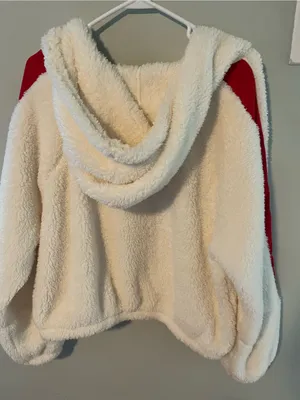 bp Cream Sherpa Hoodie with Red Stripe Accents thumbnail 4