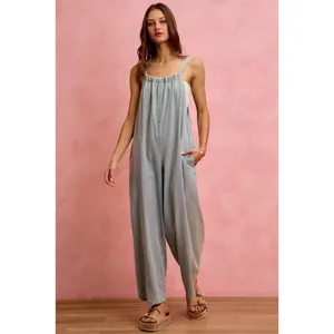 SO ME‎ Wide Leg Lightweight Denim Overalls - Light Denim - XL thumbnail 9