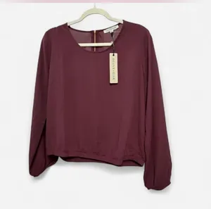 ✨ NWT Olive + Oak Iced Plum Long Sleeve Blouse Top Elastic Hem Back Zip (Size L) ✨ thumbnail 6