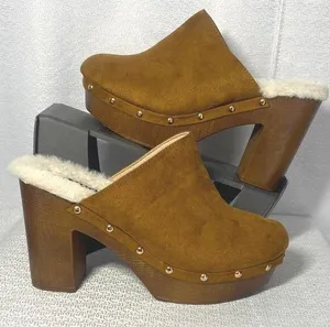 Mudd Tan Suede Faux Fur-lined Clogs Studs women size 7 thumbnail 1