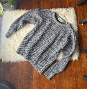 Vintage Knit Heather Grey and Blue Sweater thumbnail 1