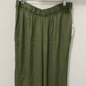 Anthropologie Saturday Sunday Olive Satin Wide Leg Pull On Pants thumbnail 6