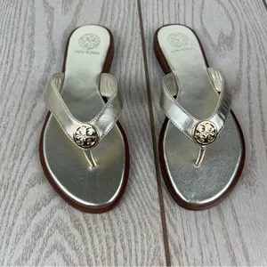 Tory Burch Benton Metallic Leather Thong Flip Flop Sandals 5M Spark Gold $249 thumbnail 4