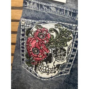 Telepatia‎ Mid Rise Wide Leg Skull Blingy Pocket Jeans SIze 5/27 thumbnail 4
