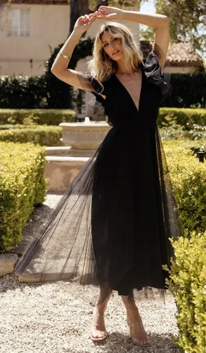 Baltic Born NWOT Anabella Tulle Dress Black Maxi Ruffle Sleeve Party‎ Evening M thumbnail 1