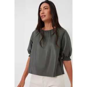 SAYLOR Juana Top Faux Leather Sage Gray Puff Sleeves Solid Streetwear Large‎ thumbnail 4