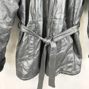 Ivy And Shania Women‎ Leather Jacket XL Belted Faux Fur Hooded Winter Edgy thumbnail 3