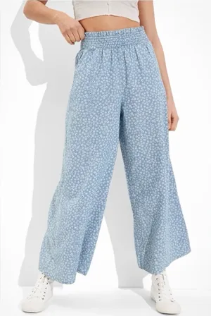 AMERICAN EAGLE Floral Cotton High Rise Wide Leg Pull On Pants thumbnail 1