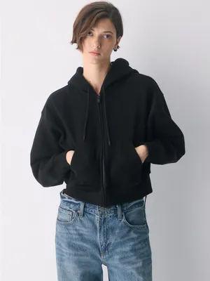 Aritzia Cozy Sweatfleece Boyfriend Boxy Zip Hoodie black relaxed fit size xl NWT thumbnail 1