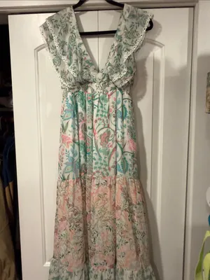 House of Harlow‎ 1960 Pastel Floral Tiered Maxi Dress - Mint & Blush thumbnail 7